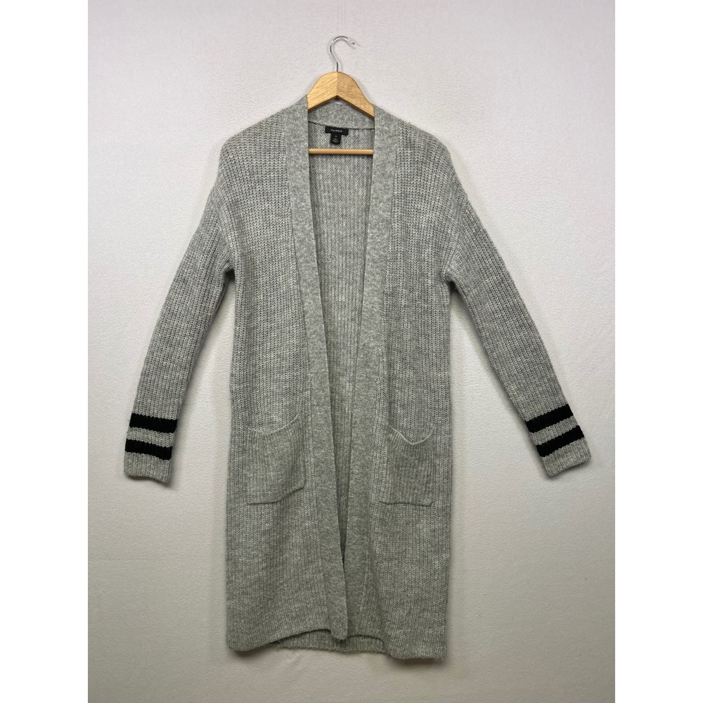 Minimalist Halogen Womens XS Grey Wool Yak Blend Striped Cuff Duster Cardigan